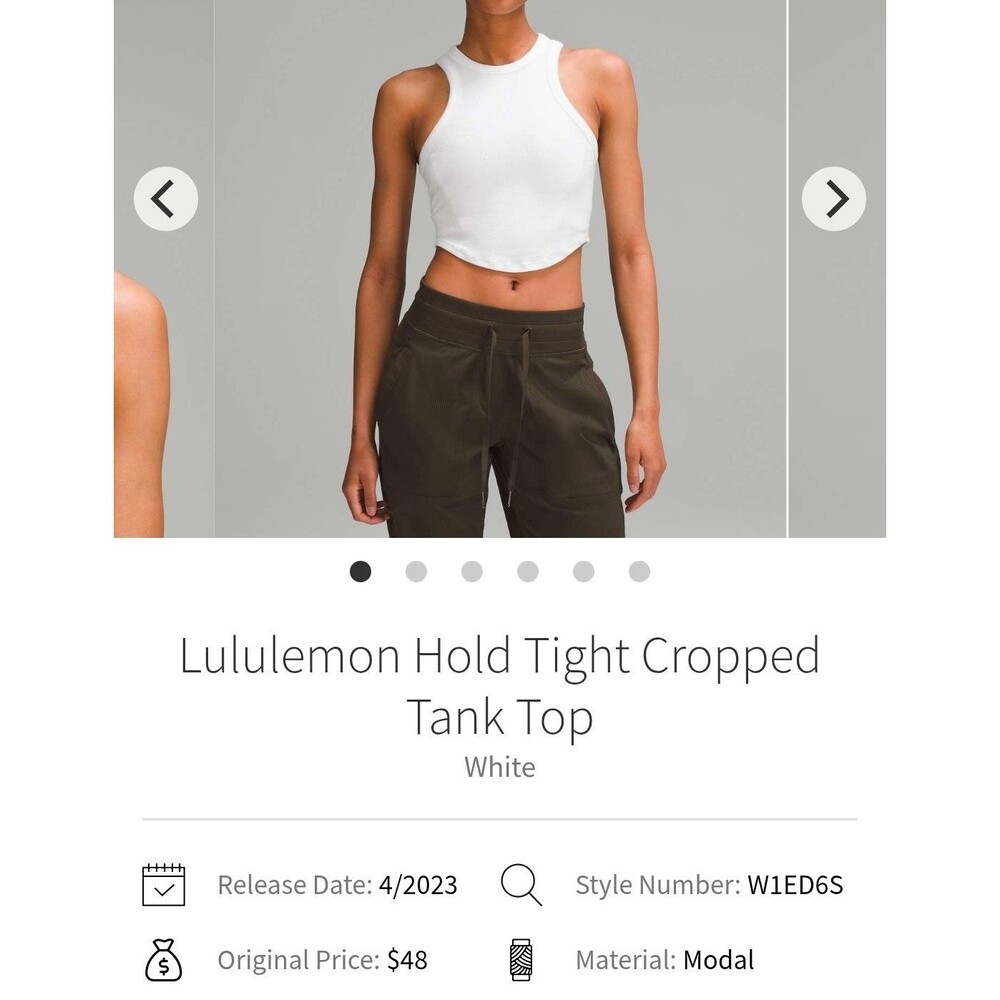 Lululemon Hold Tight Cropped Tank Top White Size 12 new with tags
